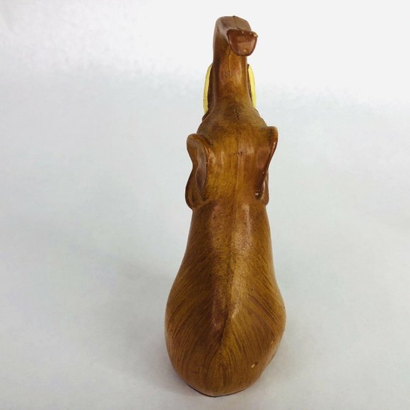 2 Elephant Figurines Wood Look Made Hong Kong Jewel Eyes Trunks Up Kitsch Decor - Picture 4 of 12